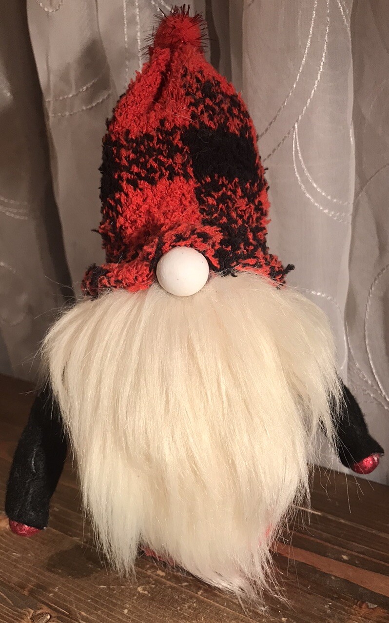 Red & Black Faceless Christmas Gnome Plush Buffalo Plaid 9” Tall