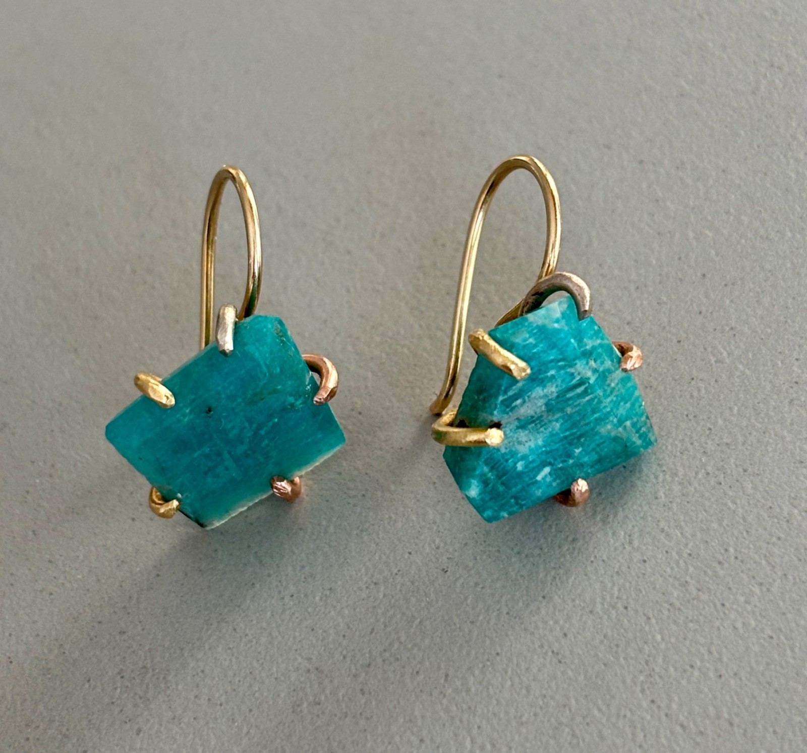 Variance Objects Amazonite Hook Earrings 14k Yell… - image 3