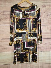 WALLIS size 8 black, gold & purple tile pattern dress
