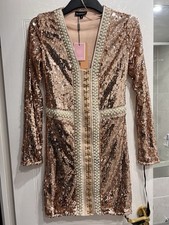 PRETTYLITTLETHING Rose Gold Sequin Dress Size 8 New with Tags Christmas Party