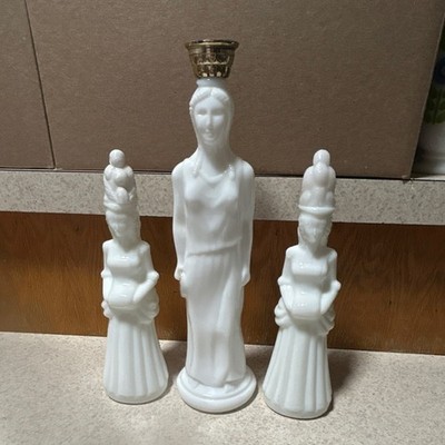 Avon White Glass Figurines Set of 3 Milk Glass Decanters 1969-1970