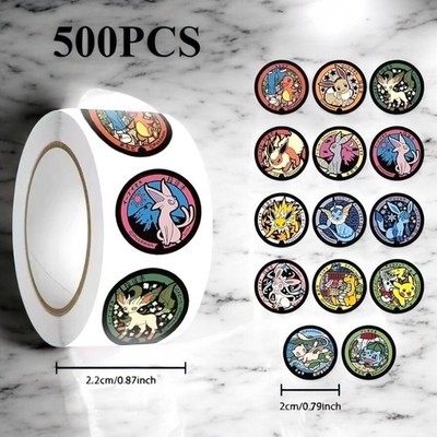 Pokemon Art Envelope Seal Sticker Roll Lot of 500pcs NEW - Small 2cm Size
