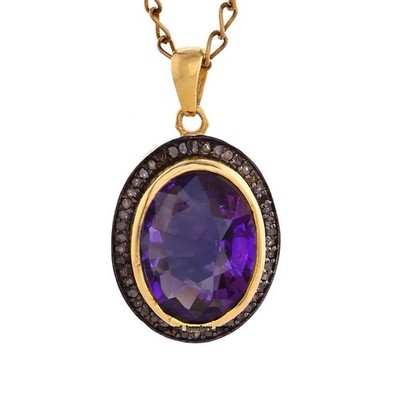 Gorgeous 0.85ct Rose Cut Diamond Amethyst Studded Silver Vintage Pendant Jewelry