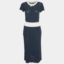 Chanel Navy Blue Knit Bow Detail Midi Dress S