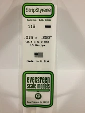 Evergreen Scale Models Styrene Strip .015 x .250 (10 pcs) #119