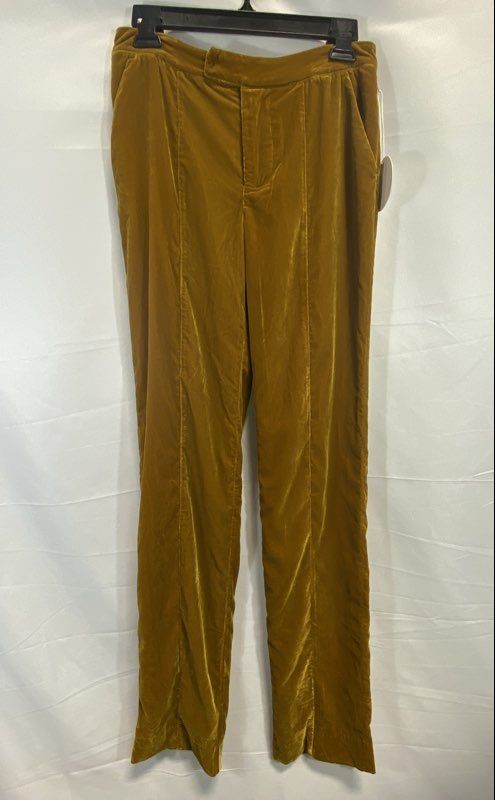 Staud Women's Tosca Pant Ocher Mustard Velvet Slim Leg Center Seam NWT Sz 0