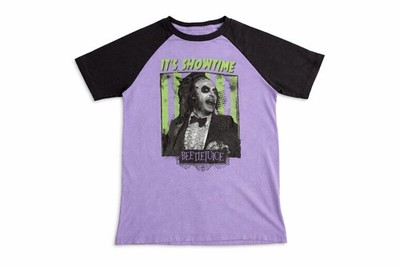 Beetlejuice T-shirt Youth Large Purple Raglan Style Its Showtime Tim Burton