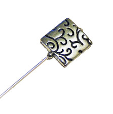 3" Hat-Stick-Lapel Pin Etched 15 x 15 mm Square Silver-tone Findings JUR482