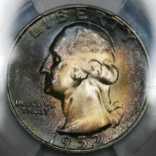 1952-S__MS 66 (CAC)__PURPLE TONED__Washington Quarter__PCGS, Unc Silver Coin