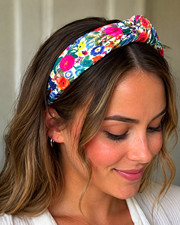 Women  s Multicolor Floral Fabric Knotted Headband, Flower Theme Casual Hair