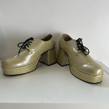 Funtasma JAZZ-02 Retro 70s Disco Gold Glitter Platform New Years Shoes XL 14-15