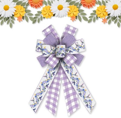 Spring Flowers Bows for Wreath, Lavender Floral Wreath Bow Purple Burlap Farmhou