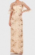 JS Collections Women's Beige Daphne Embroidered Sequin Column Gown Size 6