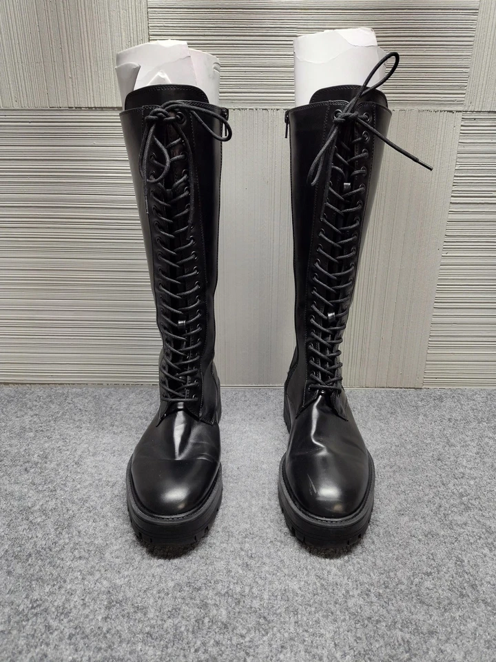 Botas Zara Mujer Talla 10 Negras Hasta la Rodilla Con Cordones Plataforma Combate 2054/610/040 Foto 2 de 4