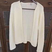 Lord Taylor Vintage Women Medium Open Cardigan Jacket Ribbed Loose Knit Ivory