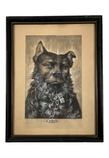 WILLIAM A CARSON ANTHROPOMORPHIC POKER DOG PORTRAIT ANTIQUE MIXED MEDIA PAINTING