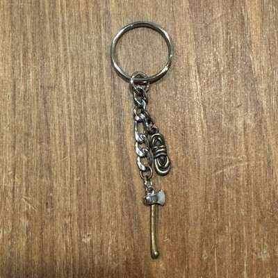 Camping Axe & Bedroll Keychain Outdoor Camp Gear Charm Hiking Backpack Gift