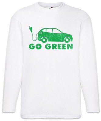 BEV Go Green Langarm T-Shirt Elektroauto Fun BEV PHEV Plug In Plug-In Elektro