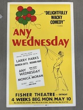  Fisher theatre 1965 poster comedy  “ANY WEDNESDAY” Larry Parks, Monica Moran 