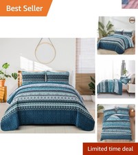 Lightweight Blue Bohemian Queen Quilt Bedding Set, 3-Piece All-Season Comfort