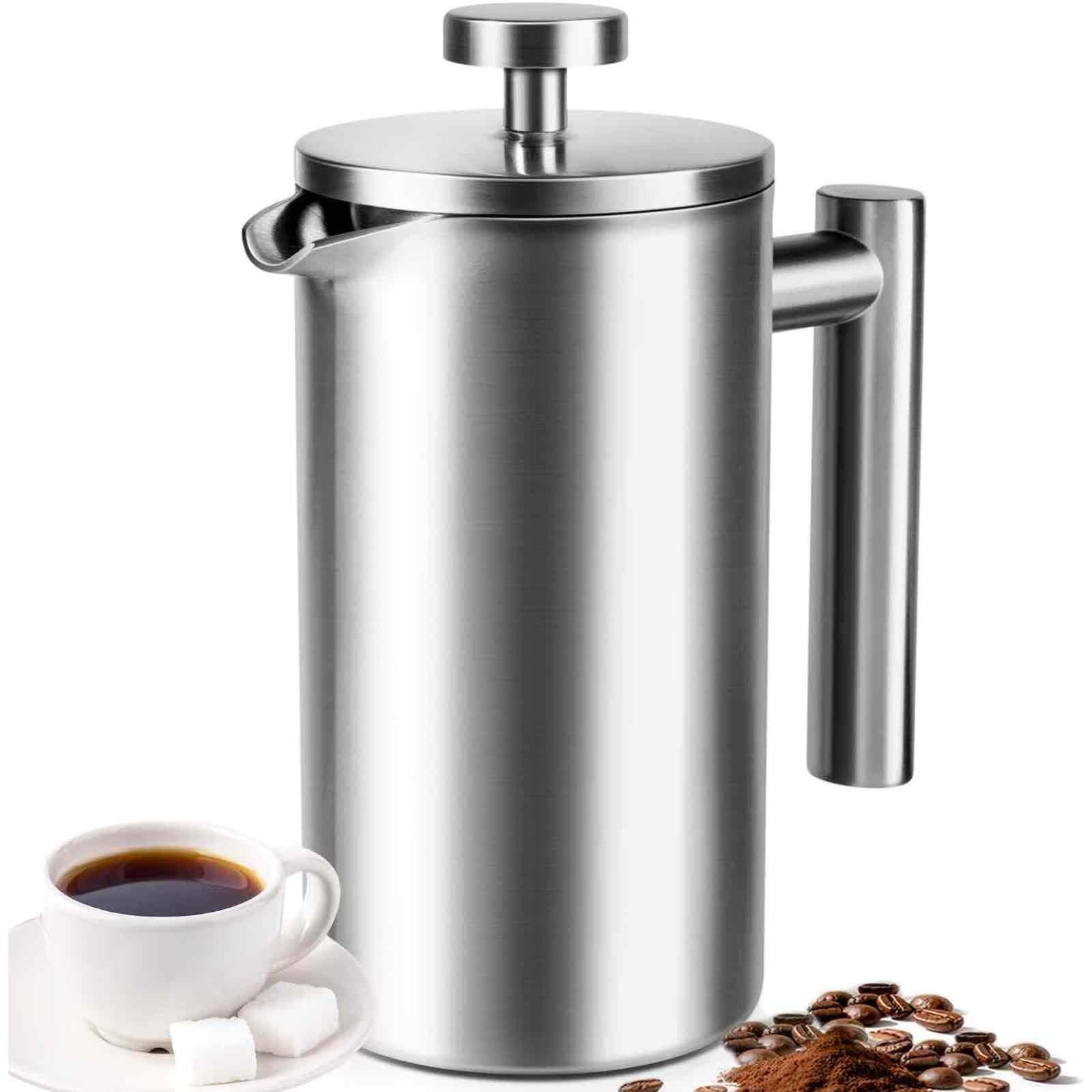 34 Oz, Full Stainless Steel French Press Coffee Maker 4 Cups
