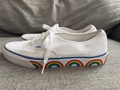 Vans Authentic Rainbow Tape True White Mens Size 8 Womens Size 9.5