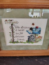 Vtg Framed Needle Point Cross Stitch Best Friends Spring Time Flowers