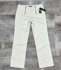 New Lauren Ralph Lauren Zipper Accents Straight Leg Trouser Pants Ivory Women 10
