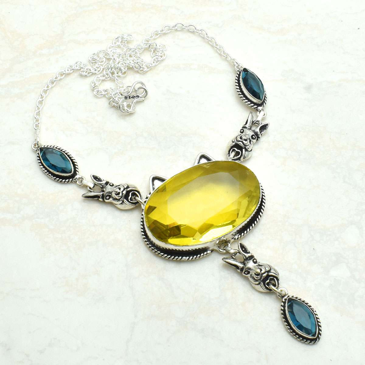 Citrine Blue Topaz Ethnic Handmade Necklace Jewelry 40 Grams AN 72063