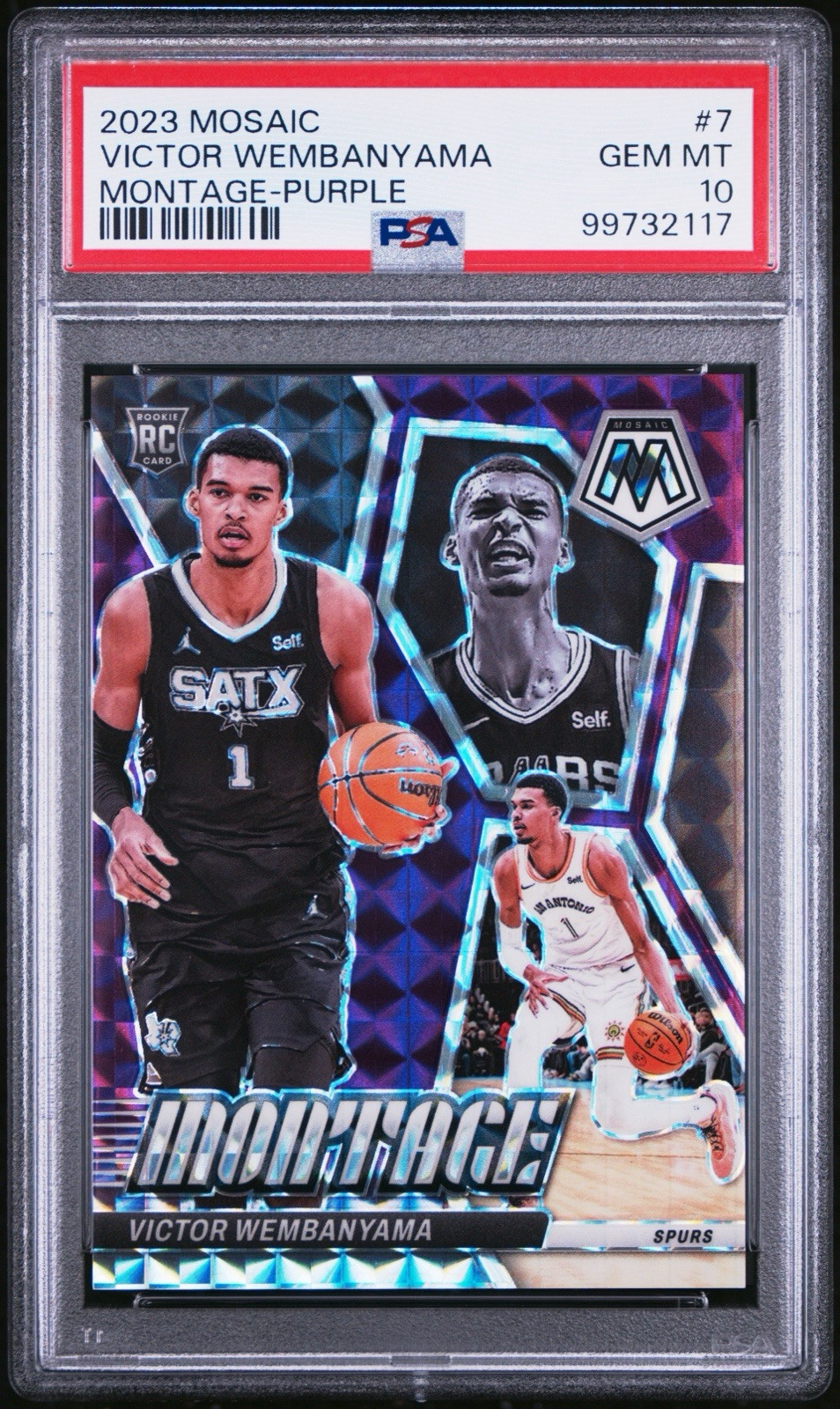 2023-24 Panini Mosaic Victor Wembanyama #7 RC Montage Purple /99 PSA 10