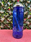 Vintage Cobalt Blue Depression Glass Straw Dispenser Chrome Lid
