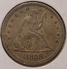 1858 Seated Liberty Quarter in About Uncirculated AU Condition