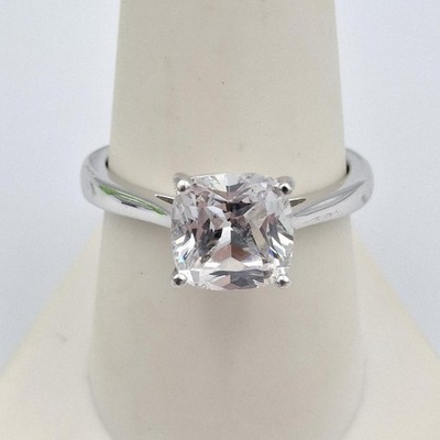 Epiphany 925 Sterling Silver Cushion Cut Cubic Zirconia Solitaire Ring Size 9