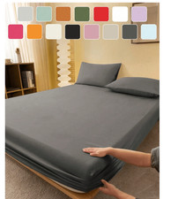 1pc Solid Dark Gray Fitted Sheet, Mattress Protector, Mattress Cover