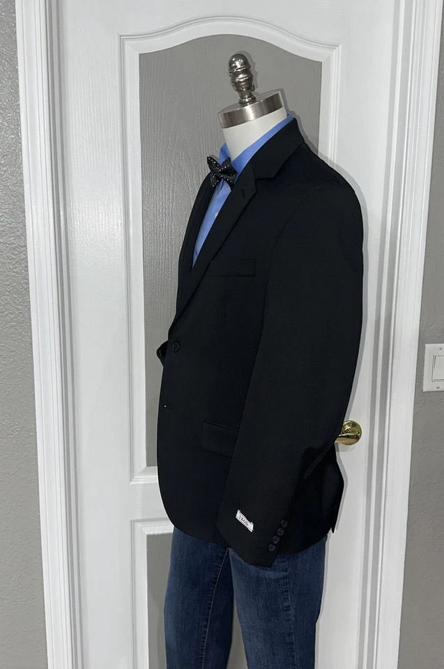 IZOD костюм размер 42S 2 кнопки мужской блейзер в полоску формы памяти черный новый - Изображение 3 из 4