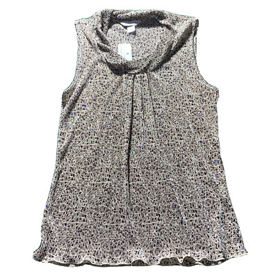 Christopher & Banks Tank Top Womens MED Brown Cream Sparkle Geometric Shirt
