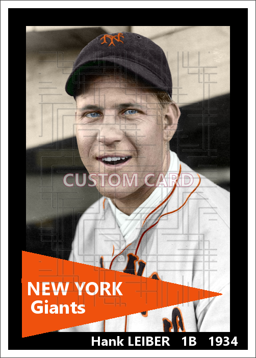 Hank Leiber 1934 New York Giants 2.5 x 3.5 custom card (blank back