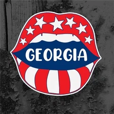 GEORGIA Pouting Lips in American Flag Colors Vinyl Decal Car Window Sticker