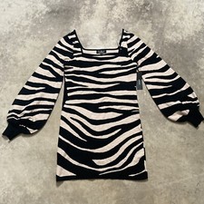 Lulus Sweater Dress Womens Size Large Bronwyn Beige Black Tiger Print Mini