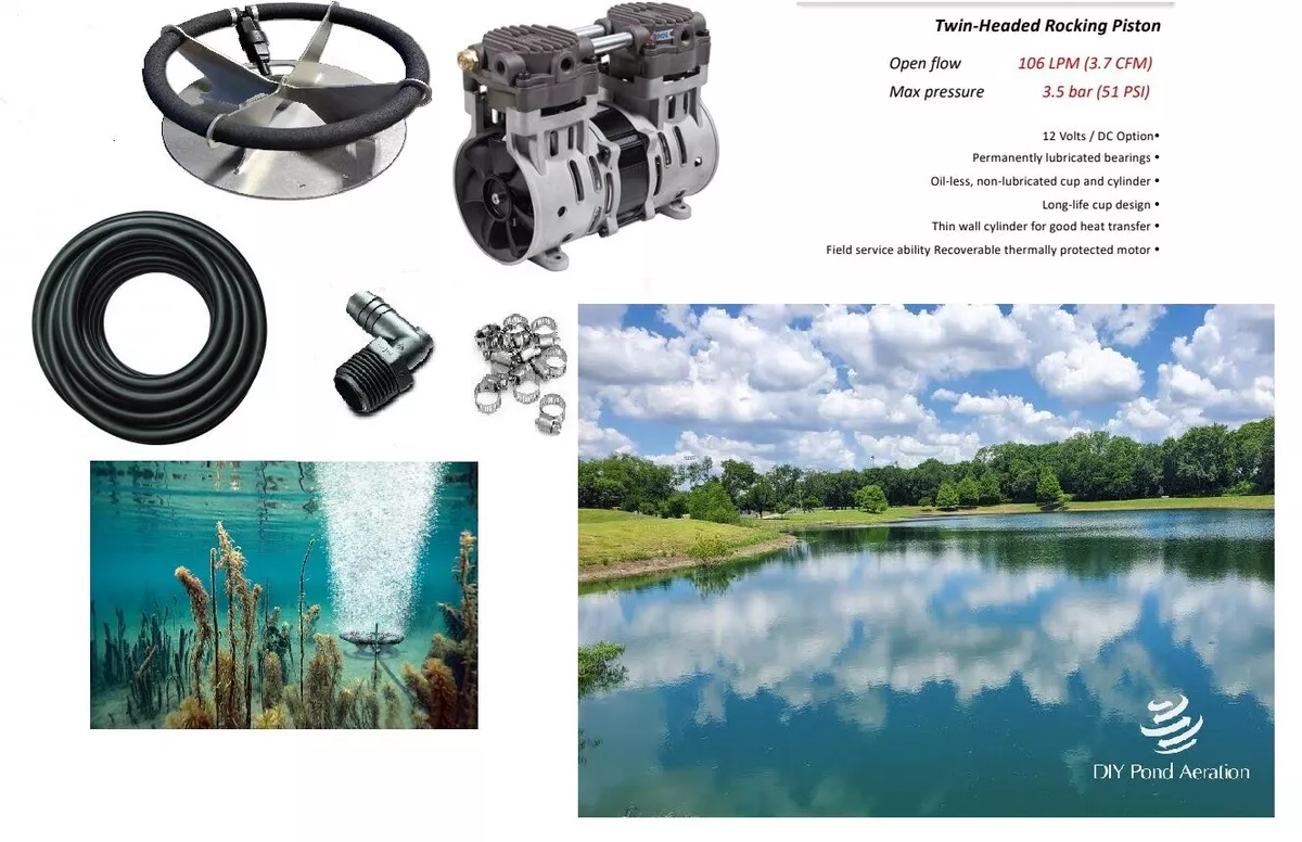 NEW 12 Volt Lake Fish Pond Aerator KIT w 100 WTD Hose 36