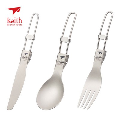 Keith Outdoor Titanium Folding Spoon Spork Knife Camping Cutlery Kit Ti53024