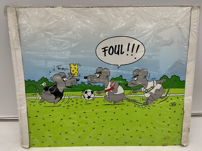 Rare Metal Sign by Uli Stein Germany Cartoon Art Comic Soccer Mice Futbol FOUL!