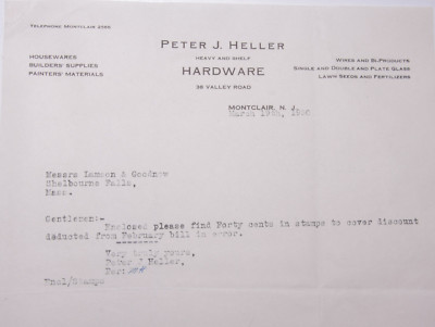 1930 Lamson Goodnow Peter J Heller Montclair NJ Hardware Ephemera L927G