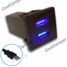 VW T5 Transporter Phone Charger FLAT Dash Blank Switch USB Extension Audio Blue