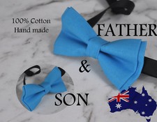 Father Son Match 100 Cotton Handmade Bright Blue AQUA Bow Tie Bowtie Wedding