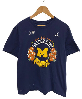 Nike Jump Man Michigan Orange Bowl 2021 Men's Graphic T Shirt Blue Size Medium