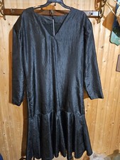 Vtg Dress Sz 18 Black Semi Formal Handsewn 80's Tea Length Zips L/S EUC B1