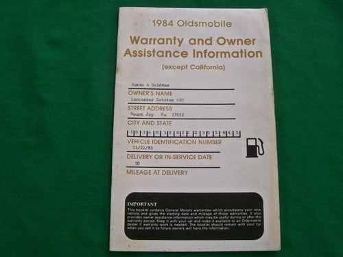 ORIGINAL 1984 OLDSMOBILE OWNER'S MANUAL WITH SUPPLEMENTS - Foto 7 di 8