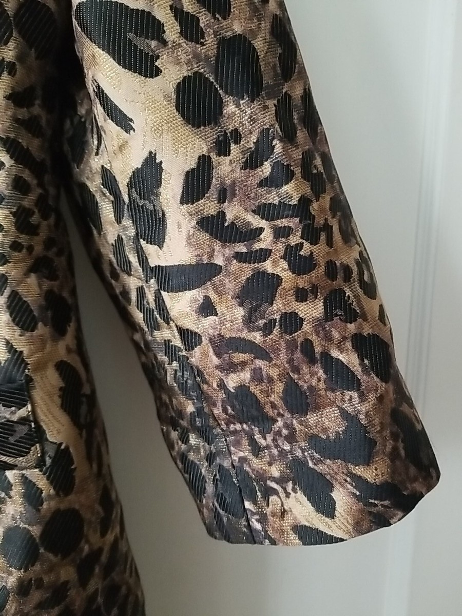 Chico's Lined Leopard Print Jacket Suit Coat Metallic Gold