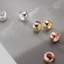 Baby Size Sterling Silver Simple Wide Dome Huggie Hoop Hinged Earrings A1117